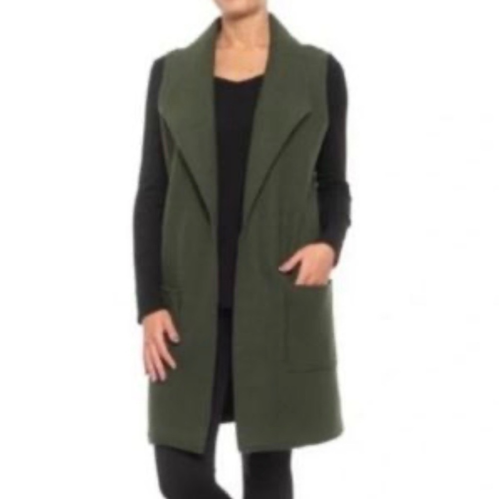 Tahari Wool Viscose Blend Open Front Cardigan Moss Green Vest Women’s — M